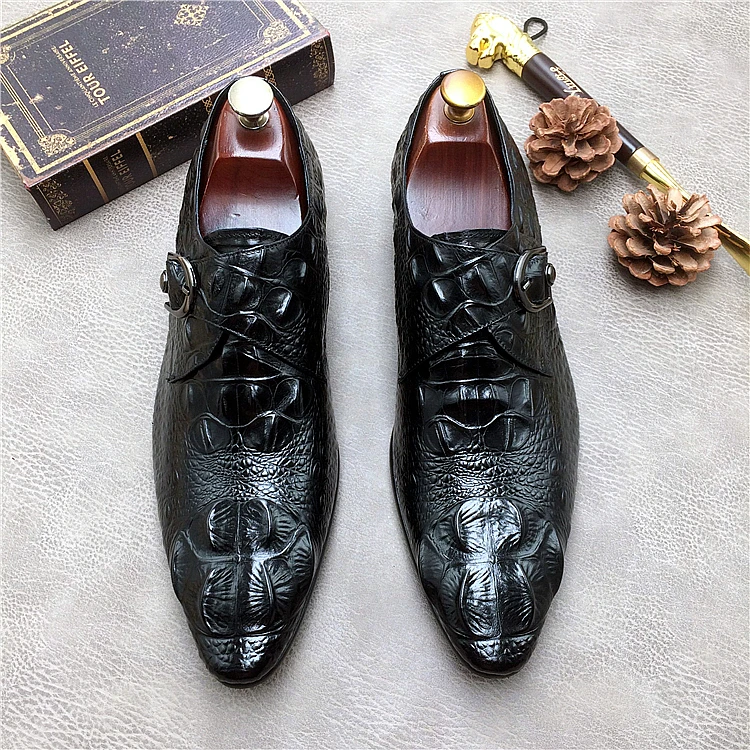 

Buckles Embossed Leather Slip On Mens Italy Derby Oxfords 2018 Black Wine Spring Autumn Italian Single Leather Oxfords Shoes