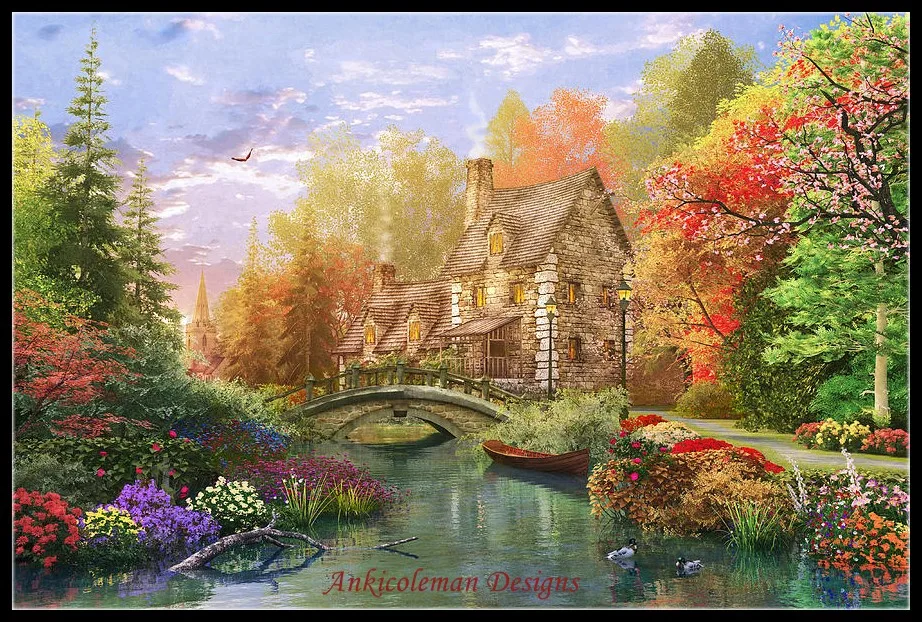 

Needlework for embroidery DIY DMC High Quality - Counted Cross Stitch Kits 14 ct Oil painting - The Water Lake Cottage