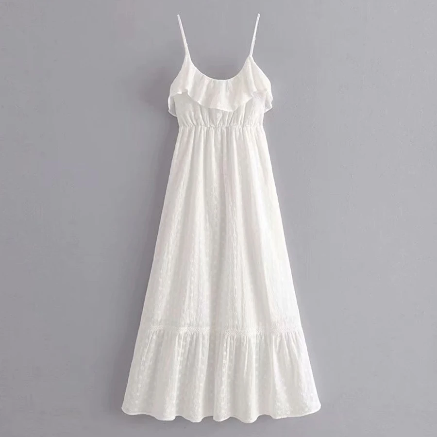 TEELYNN strappy lace dress white cotton floral Embroidery boho sexy sleeveless strap summer dresses long women | Женская одежда