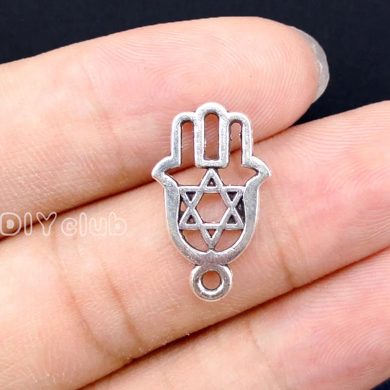 120pcs-Antique серебро/бронза рука Фатимы со звездой из Подвески Давида 2-сторонний 21x12mm