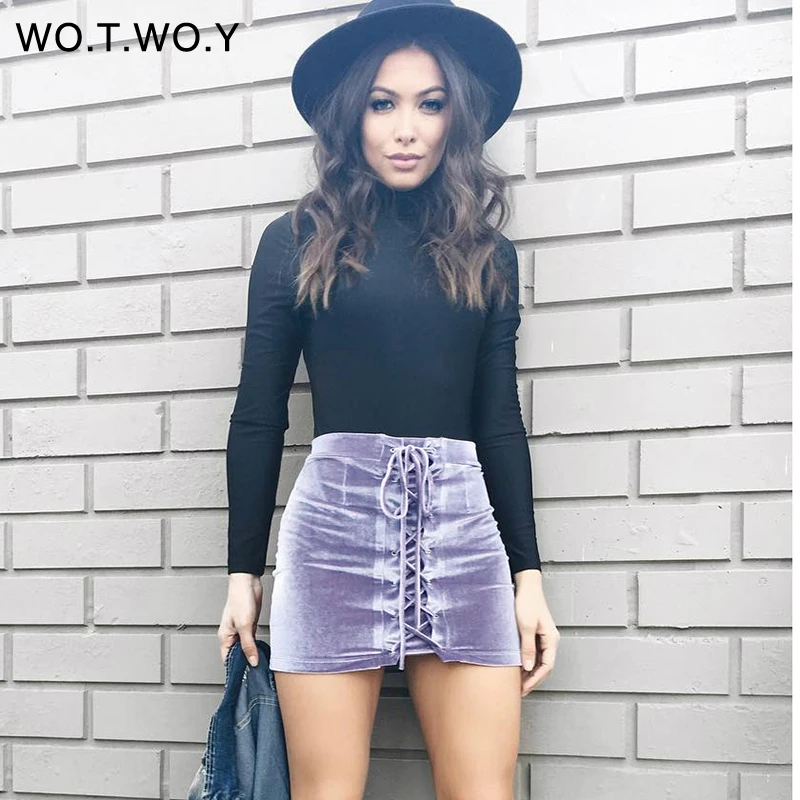 Бархатные юбки карандаш на шнуровке для женщин s 2017 Весенняя короткая мини юбка