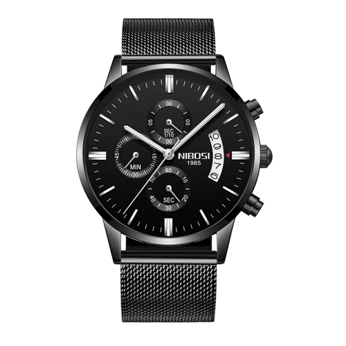 Black silver hand m Relogio Masculino Esportivo NIBOSI мужские часы модные с кожаным ремешком и сеткой из нержавеющей стали военные спортивные часы Saat - Цвет: Black silver hand m