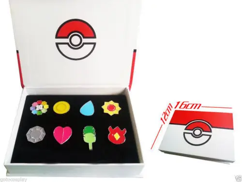 Горячая Косплей Poke значки Gym в коробке Индиго Лига набор Kanto значок Pin 8 шт