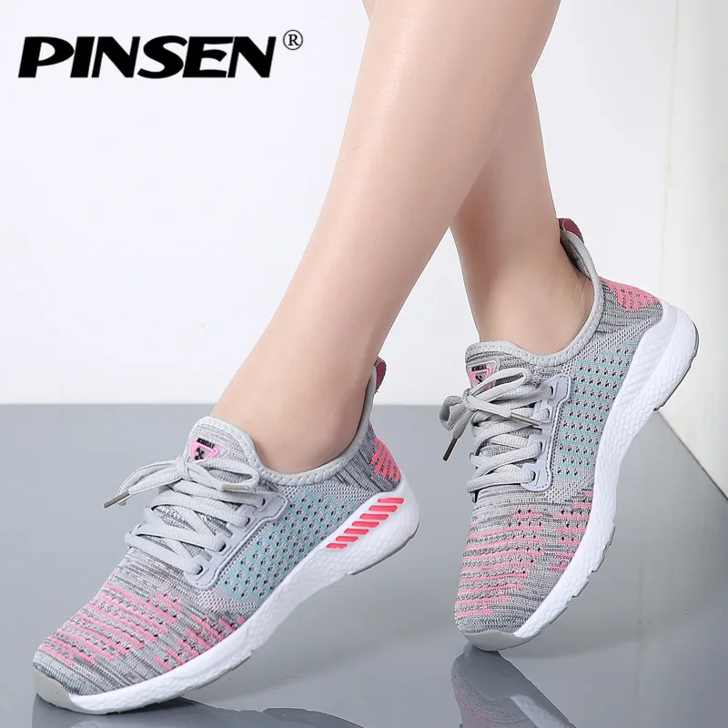 PINSEN 2020 модные кроссовки женская обувь слипоны дышащие на шнуровке повседневная