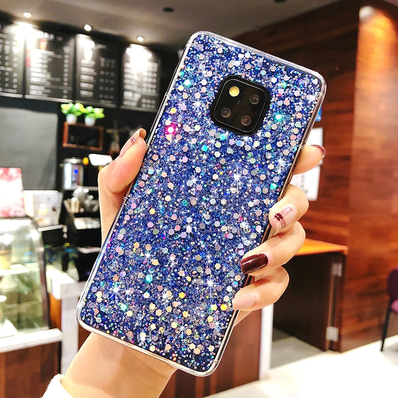 Синий Мягкий ТПУ чехол для телефона huawei mate 20 P20 P30 lite Pro P Smart Nova 4 3 3i для Honor 8X V20 9 10 7C 7A милый блестящий чехол - Цвет: Синий
