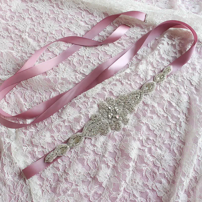 Nude Pink Kyunovia, свадебные аксессуары, кристалл, свадебное платье, пояс, атласная лента, пояс, стразы, свадебное платье, пояс FB28 - Цвет: Nude Pink