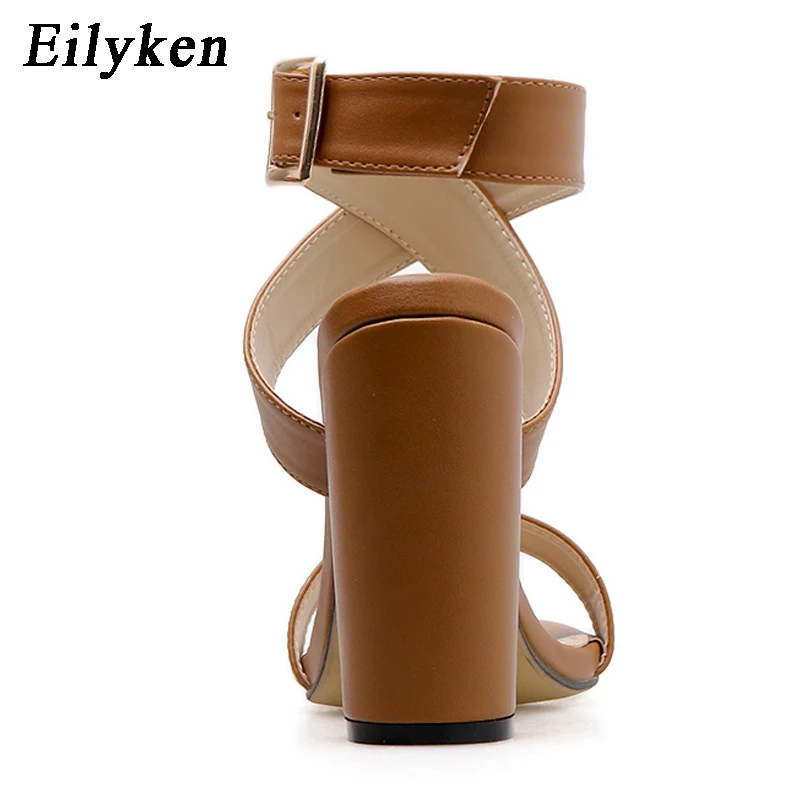 Eilyken/ г. Новые летние босоножки пикантные Вечерние Босоножки с открытым носком на высоком квадратном каблуке 11,5 см, с ремешком и пряжкой Размеры 35-40