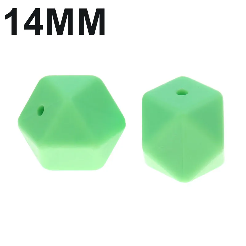 59 Light Green 14 мм, 25 шт., шестигранные силиконовые бусины, Bpa бесплатно, Детские Прорезыватели для зубов, ожерелье, аксессуары, сделай сам, для младенцев, пустышка, цепочка для душа, подарки - Цвет: 59 Light Green