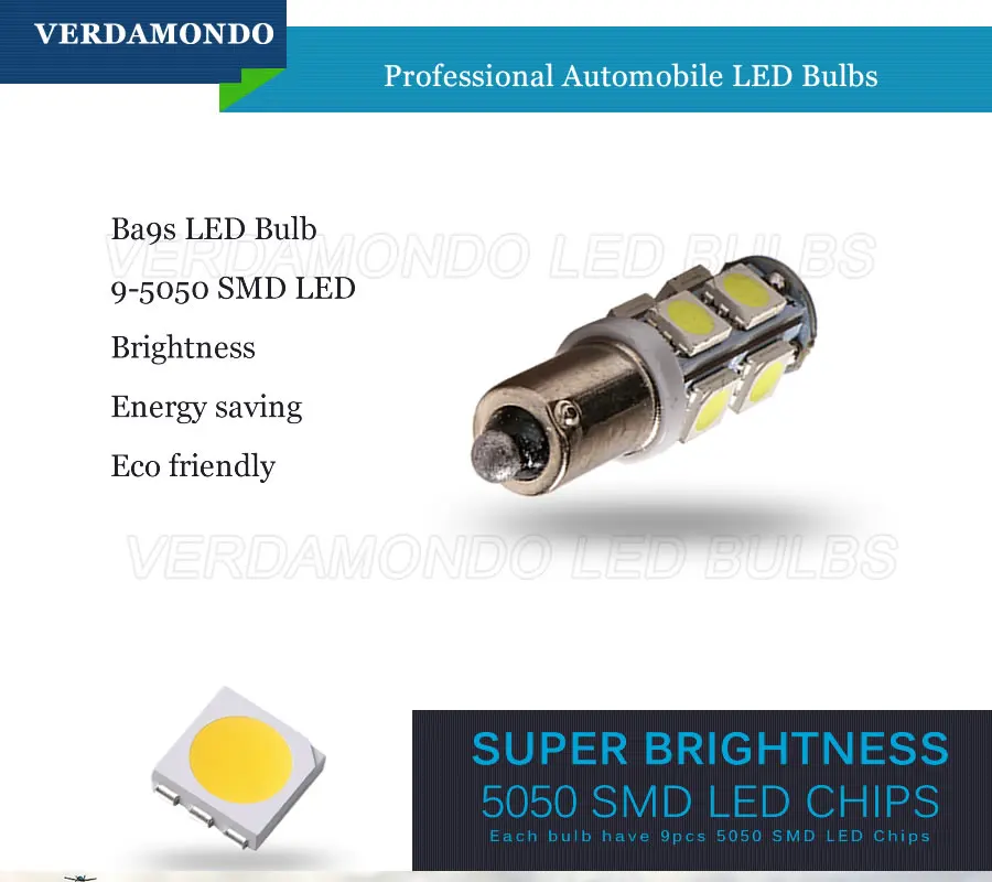 Автомобильные габаритные огни Ba9s T4w 5050 SMD 9 LED Canbus без ошибок автомобильный фонарь