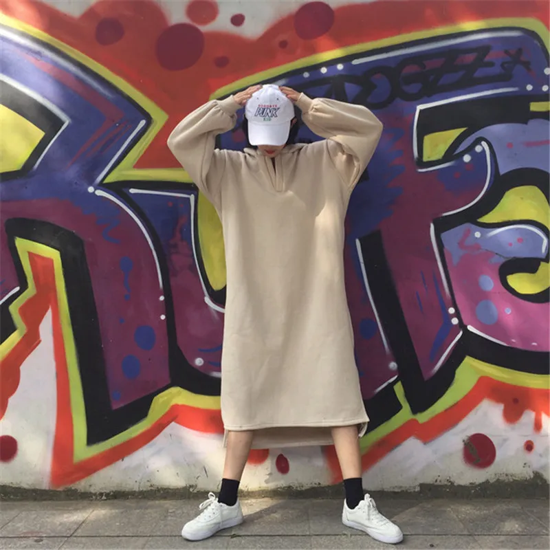 Женское платье Толстовка Harajuku длинное бархатное толстовка с рукавами фонариками