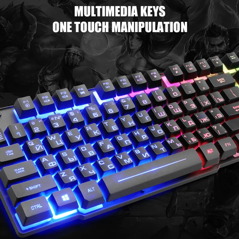 Русская эргономичная Водонепроницаемая с мышью Проводная игровая клавиатура