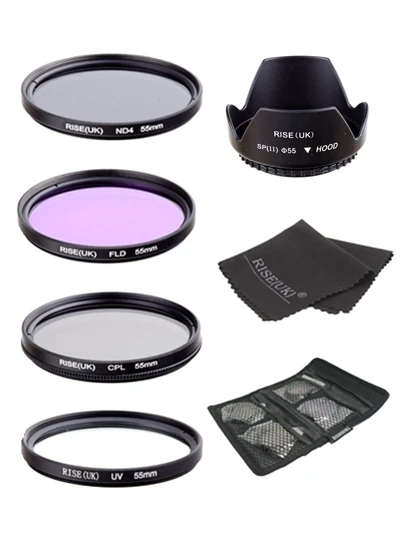 Набор фильтров для камеры UV + CPL FLD ND4 оптическое стекло 55 мм Canon Nikon Sony Fuji DSLR бленда и