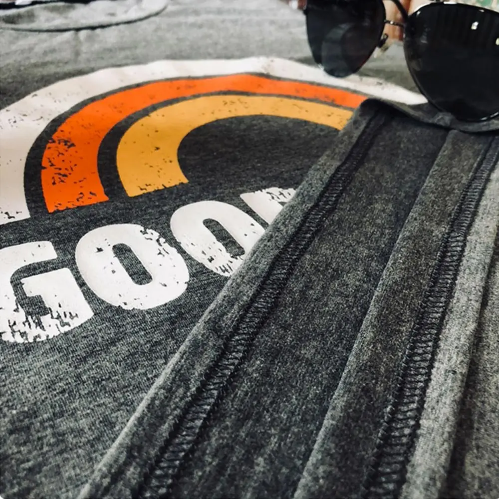 Женская футболка с надписью GOOD VIBES Повседневная без рукавов принтом радуги