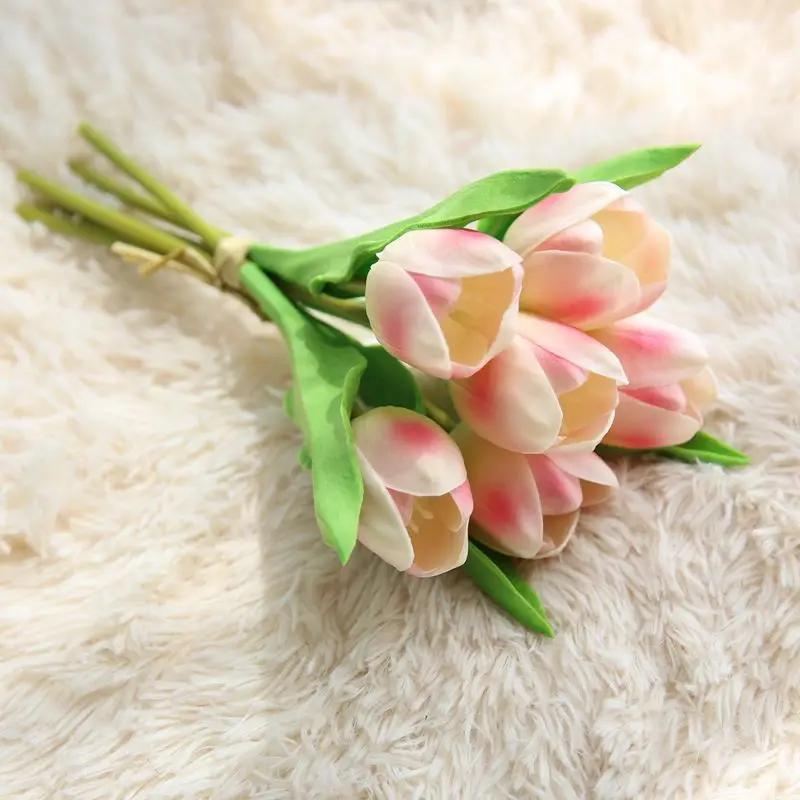 

Factory Direct Holland Mini PU Tulip Flower Artificial Floral Bouquet Decor Wedding Bouquet Flowers Decoration Free Shipping