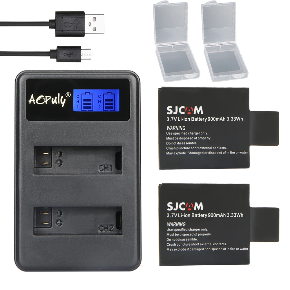 Новый LCD USB Двойной аккумулятор зарядное устройство + 2x SJCAM SJ4000 батарея