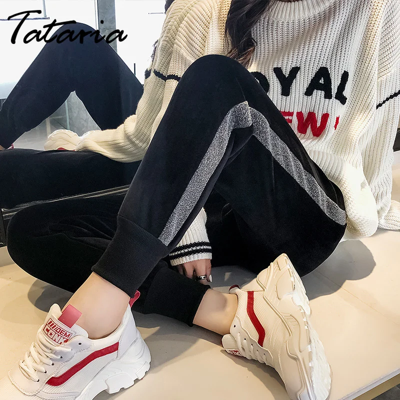 Шаровары женские бархатные с разрезами по бокам золотистые зимние брюки