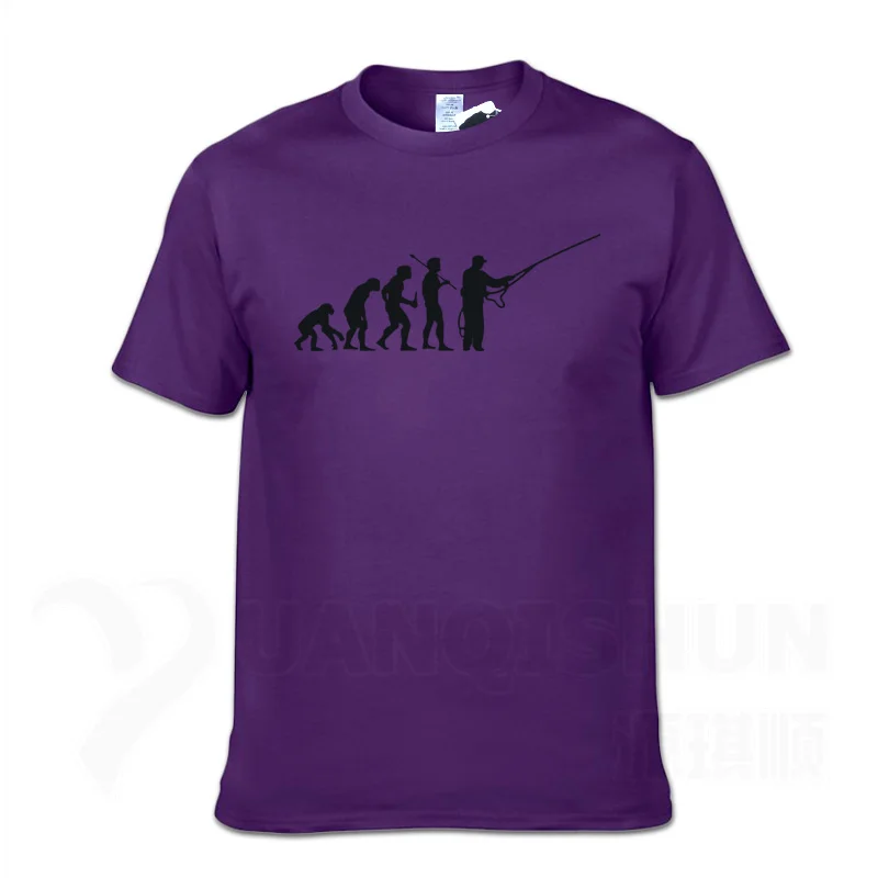 Purple 2 Новая мода года Эволюция Fishinger Футболка мужская летняя рыба шутка Рыбак Карп футболка s Забавный подарок хлопок короткий рукав Футболка - Цвет: Purple 2