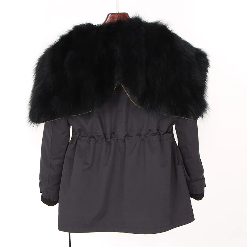 Женская парка с натуральным лисьим мехом черная длинная куртка в Корейском стиле