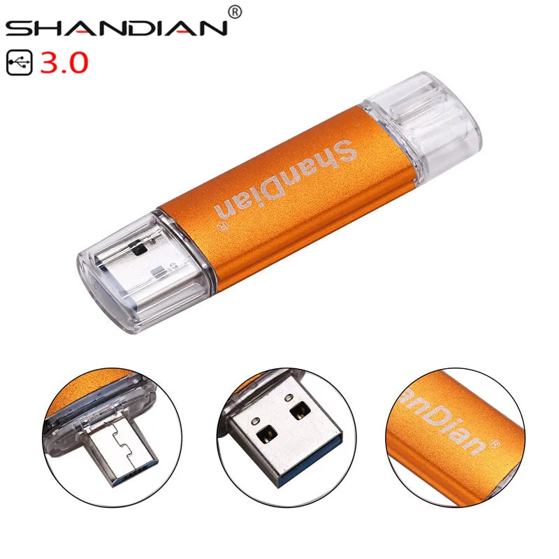SHANDIAN USB 3,0 быстрая скорость OTG флеш-накопитель 64 Гб металлический USB флеш-накопитель 128 ГБ 32 ГБ 16 ГБ 8 ГБ двойное использование Флешка флеш-накопитель