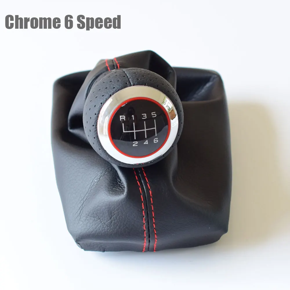 R123456-red chrome 5/6 скорость хорошая кожа ручка переключения передач для Audi A4(2001-2008) B6(2001-2005) A6 C5(2001) для Seat Exeo(2011) Leon(2000 - Название цвета: R123456-red chrome
