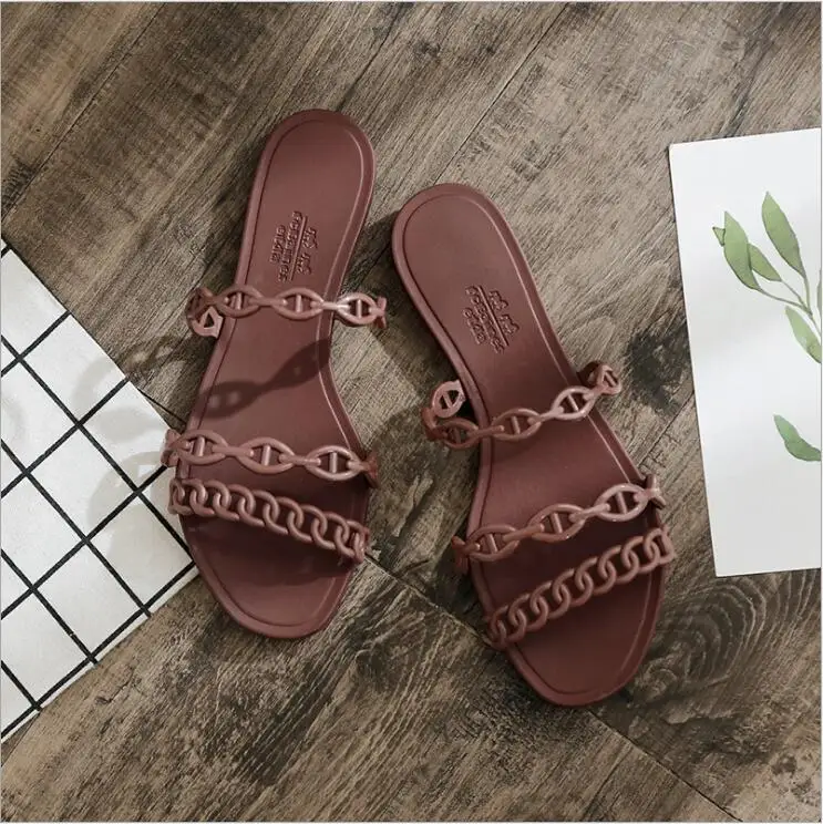 Новинка; женские шлепанцы; сезон лето; круглая пряжка; chaussures femme; обувь с песком; коллекция года; Римский стиль; Прозрачные Пляжные сандалии на платформе для сада - Цвет: brown