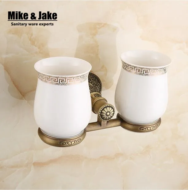 Античная латунь двойной держатель чашки зубная щетка состаренный, латунный, двойной держатель зубной щетки для ванной стакан для зубных щеток Держатель