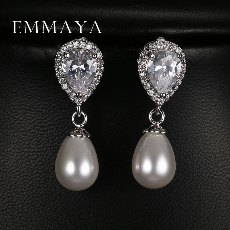 Серьги Emmaya с искусственным жемчугом женские циркониевые ювелирные украшения