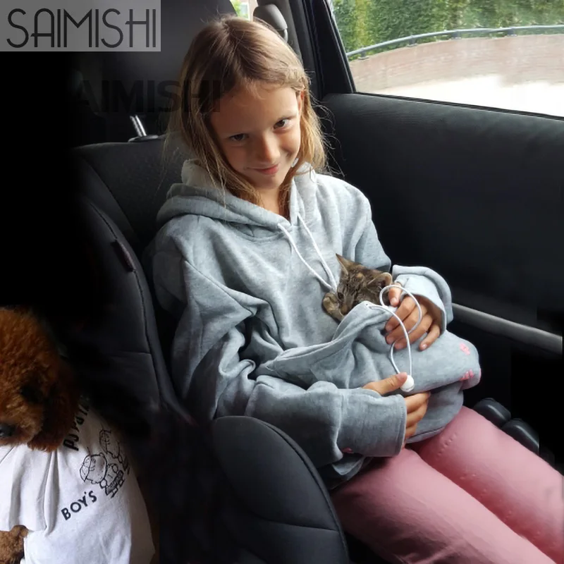 Saimishi Cat Lovers толстовки с капюшоном с мешочком для собак, толстовки для домашних животных, повседневные пуловеры-кенгуру, женские топы с вышивкой