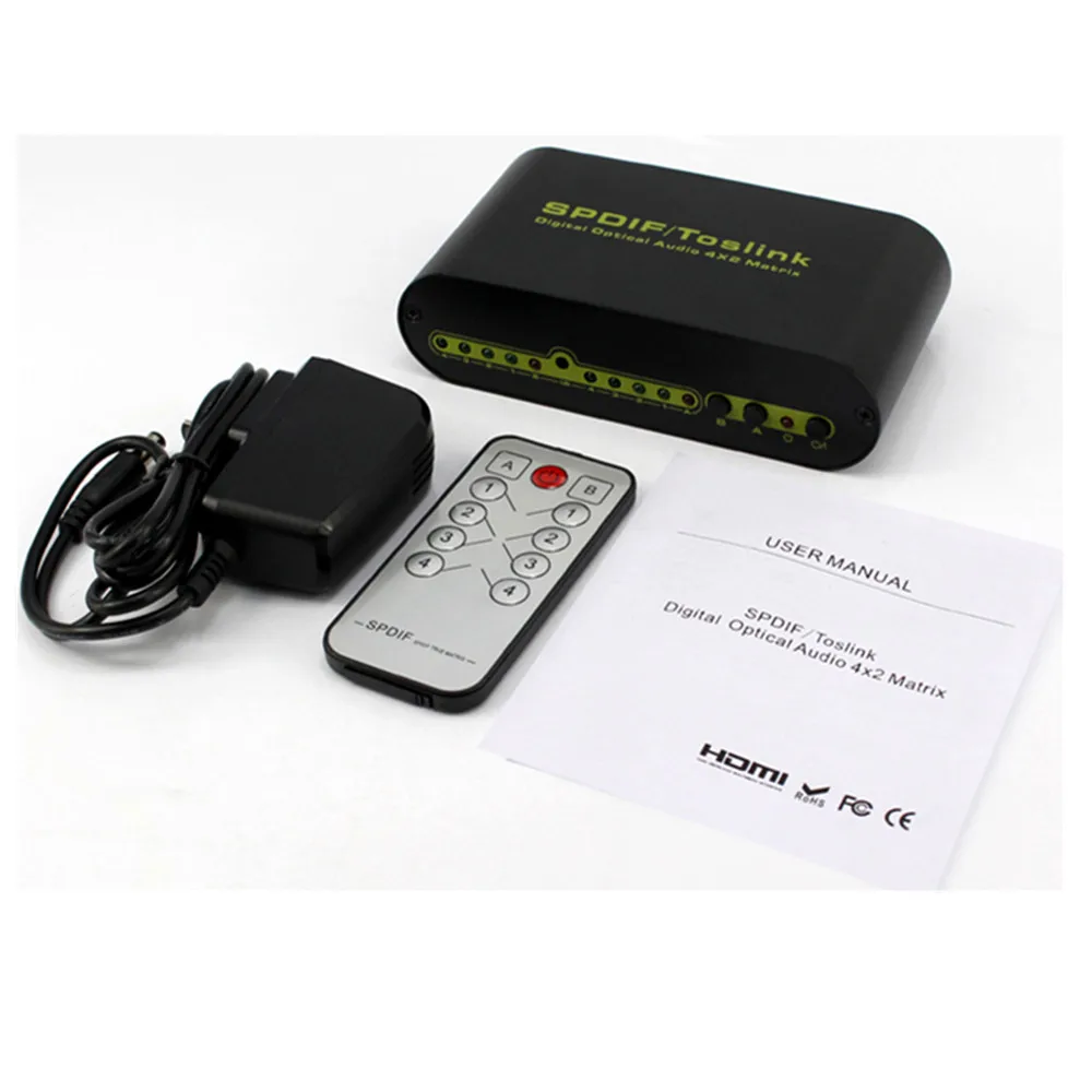 4x2 Matrix Switch Switcher Splitter SPDIF TOSLINK Digital Optical Audio Adapter Remote Control For Player DVD VCD Free Shipping |