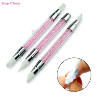 3pcslot 2 way sculpture pen silicone head nail art brush set crystal handle embossing painting carving shaping manicure tools