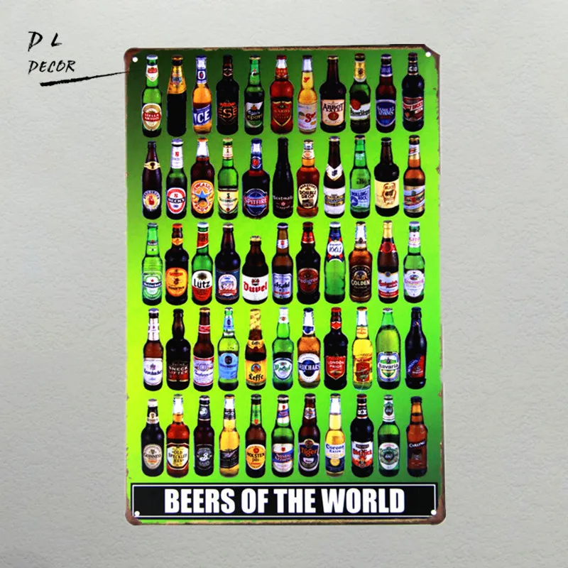 DL-Beers of the World Art Bar Club Настенная Наклейка постер дизайн металлическая жестяная