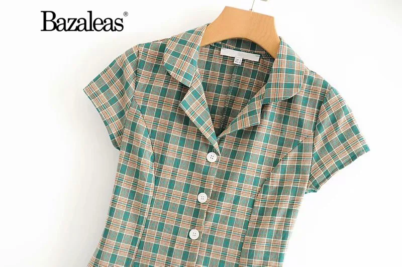 Женское винтажное платье на пуговицах зеленое повседневное мини с принтом