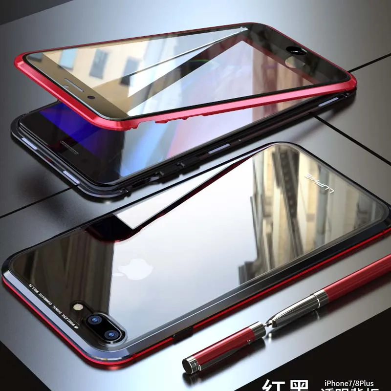red black Роскошный защитный Магнитный чехол для телефона на 360 градусов для iPhone XS Max X 7 8 Plus XS брендовый мужской чехол для телефона JS0639 - Цвет: red black