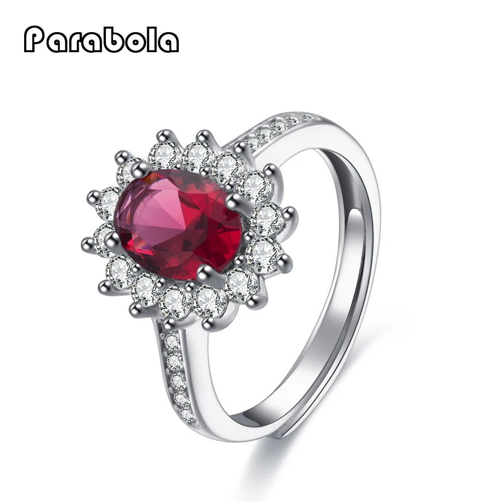 Парабола AAA Красный Кубического Циркония Обручальные Кольца из Натуральной 925