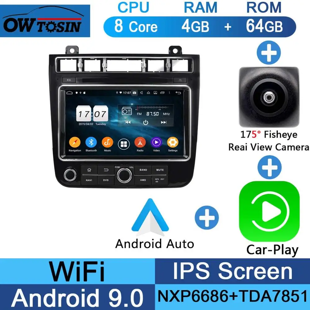 1920*1080 " ips 8 Core 4G+ 64G Android 9,0 Автомобильный мультимедийный плеер для VW Volkswagen Touareg gps Радио DSP Parrot BT - Цвет: Fisheye Carplay n A