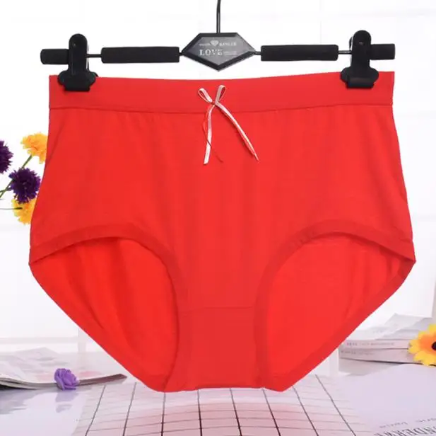 QA203 однотонные bragas с высокой талией и милым бантом Бесшовные женские трусы удобные Модальные нижнее белье трусы размера плюс 4XL - Цвет: Красный