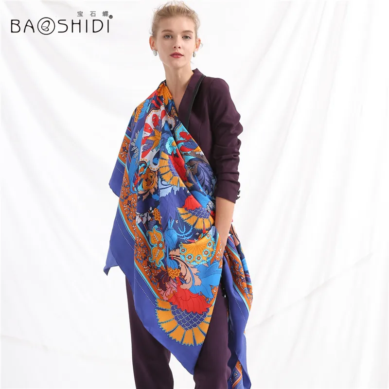 [BAOSHIDI] роскошный брендовый саржевый женский шелковый шарф Солнцезащитная шаль
