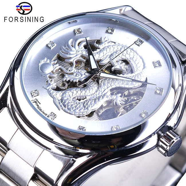 GMT1110-3 Forsining Роскошные 3D гравированные золотой дракон автоматические механические мужские часы из нержавеющей стали ремешок Спортивные С автоматическим заводом наручные часы - Цвет: GMT1110-3