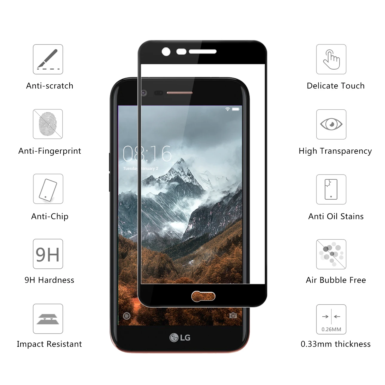 Полное покрытие закаленное стекло для LG K8 (2017) Защита экрана 2017 M200N X240 US215