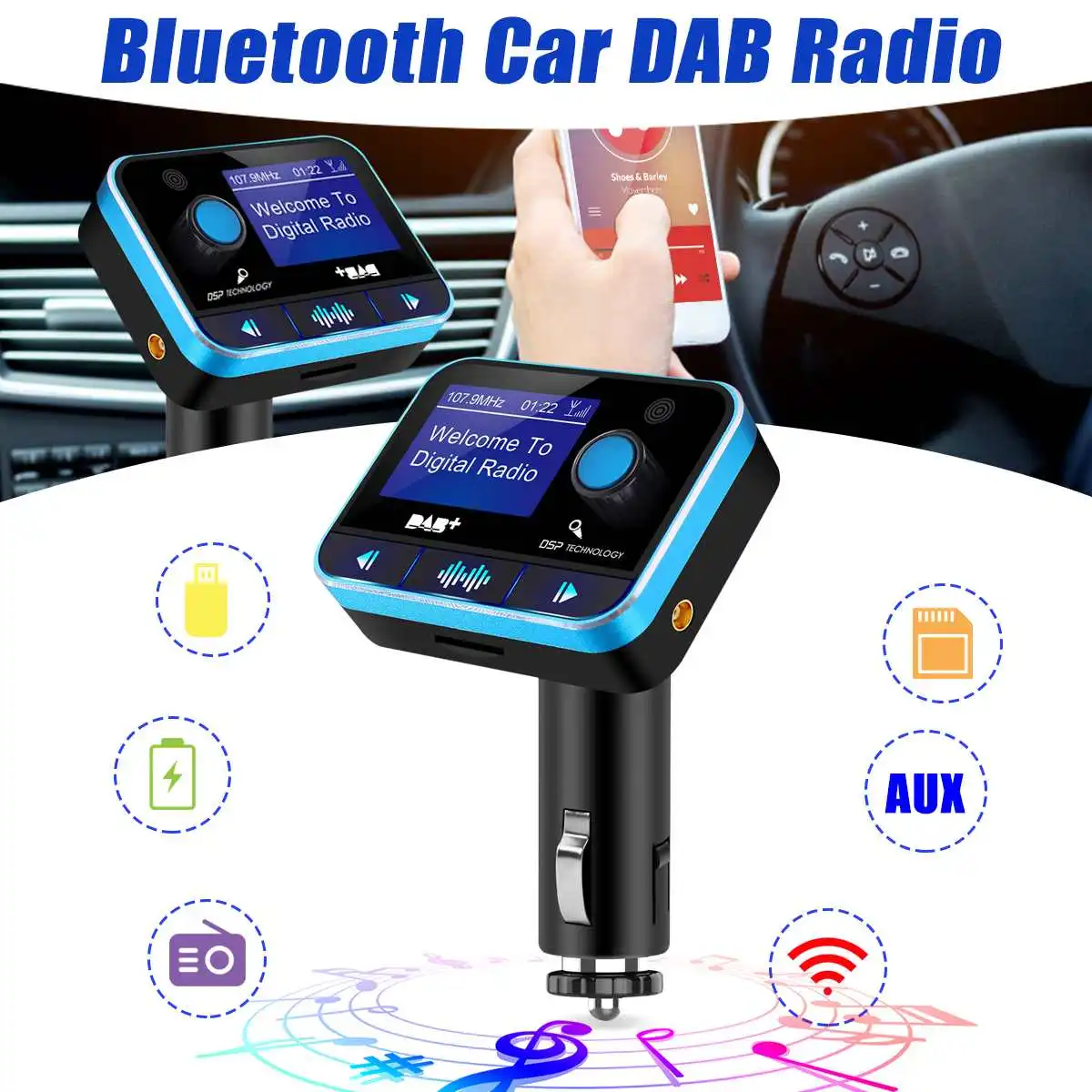 DAB цифровой радио ресивер FM-тюнер автомобиля bluetooth 4,2 передатчик адаптер FM DAV/DAB вещания