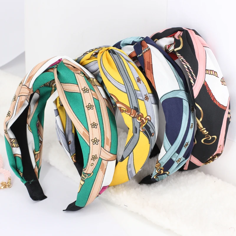 Новые женские обручи на голову с узлом для волос цепи принтом широкие аксессуары
