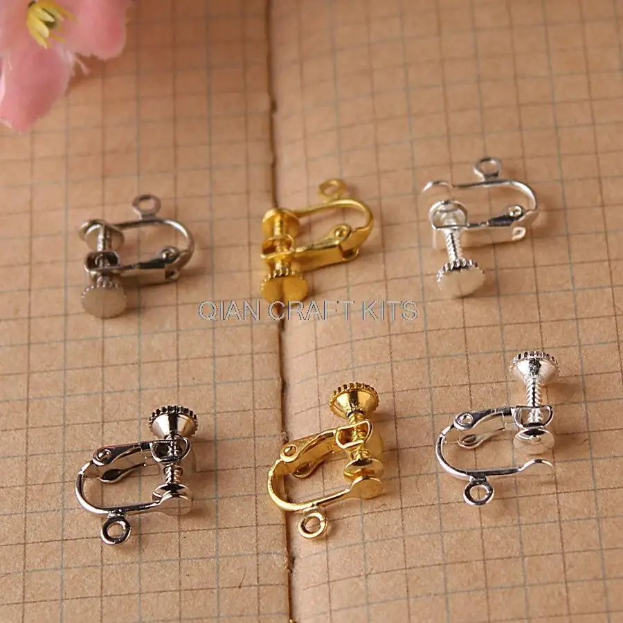 80pcs premium Adjustable brass Screwback Clip-On Earrings silver gold bronze Clip On Screw Back Earring Findings mixed colors | Украшения и