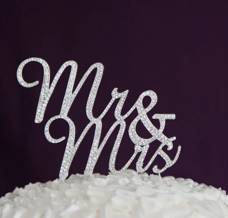 

Imitation Gold Silver Mr & Mrs Cake Flag Alloy With Crystal Cake Topper For Wedding Engagement Birthday Party Cake Baking Decor