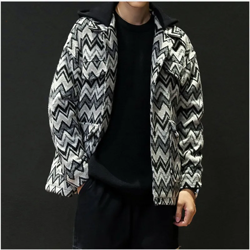 

Men Wool Coat Winter 2020 Korean Style Print Mens Coats Overcoats Fashion Winter Casual Coat Plus Size
