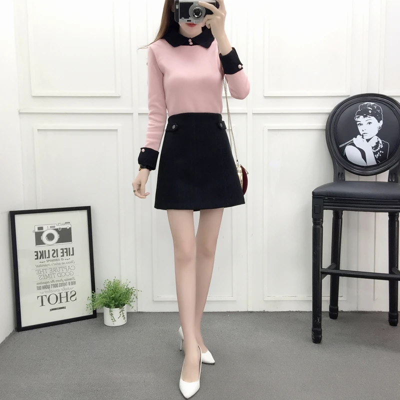 

new winter cloth skirt korean fashion suits skirts two-piece outfit women pullover sweater long sleeve girl outfit vestidos SML