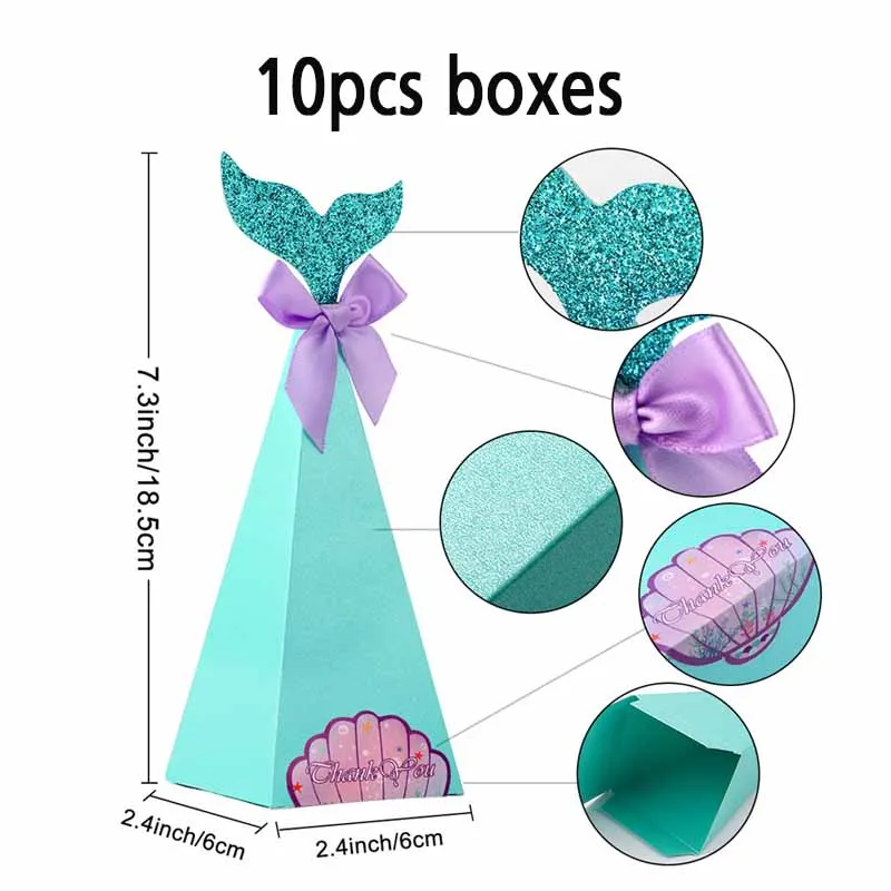 OurWarm Русалочка тематические вечерние коробки Русалочки подарки DIY Войлок игра блеск наклейки Русалка День рождения украшения - Цвет: 10pcs boxes