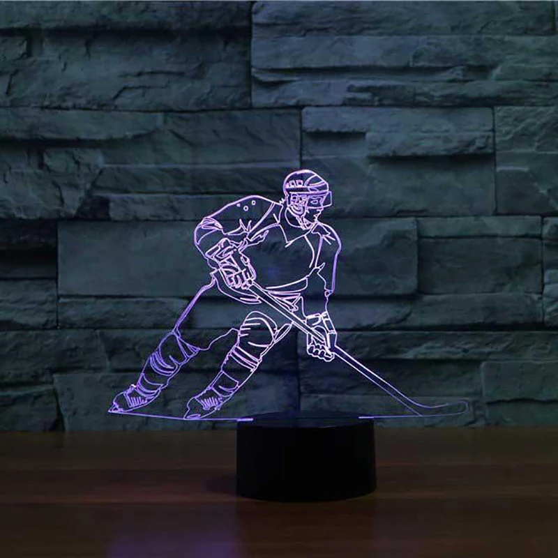 3D LED Ice Hockey Player Table Lamp USB Visual Luminaria Bedside Night Light For Kids Gifts Baby Sleeping Lighting Sports Decor | Лампы и