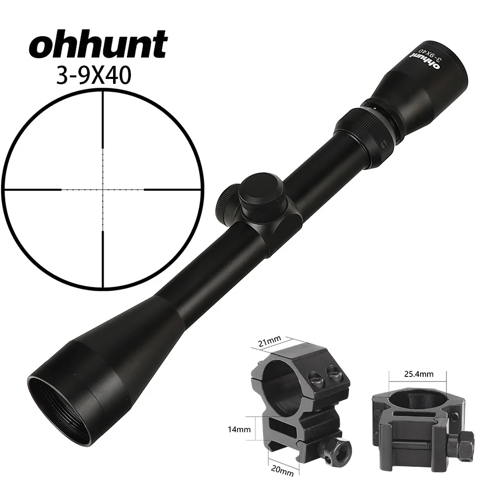 with Picatinny Rings Ohhunt 3-9X40 охотничьи прицелы для стрельбы тусклый полированный финишный мелкий Mil точечный оптический прицел распродажа - Цвет: with Picatinny Rings