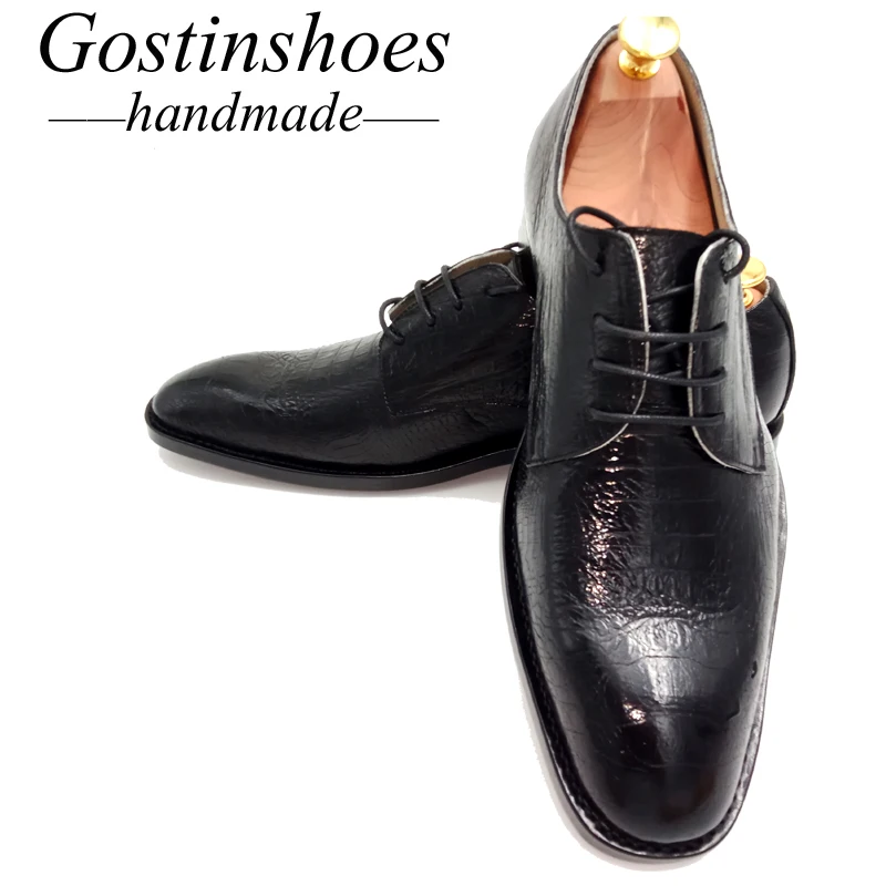 GOSTINSHOES ручной работы хорошо Окаймленный мужские туфли дерби черная бычья кожа