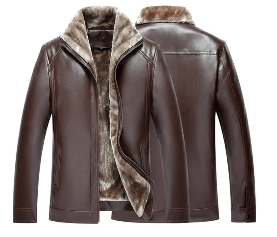 Пальто мужское зимнее из искусственной кожи Длинная утепленная кашемировая